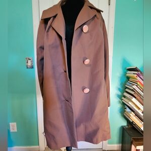 Vintage Brown Swing Coat w/ Pink Metal Buttons Women's Sz Unknown